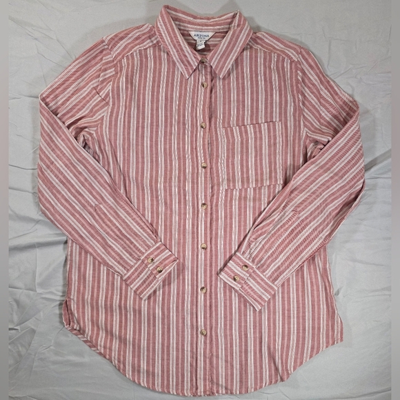 Arizona Jean Company Red and White Striped Button Down Shirt - Picture 1 of 7